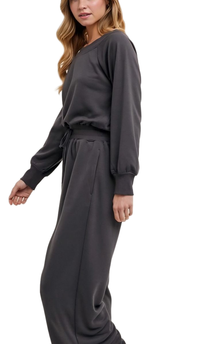 Knit and Lounge Soft Knit Drawstring Waist Pullover Top Wide Leg Lounge Set, Alternate, color, 