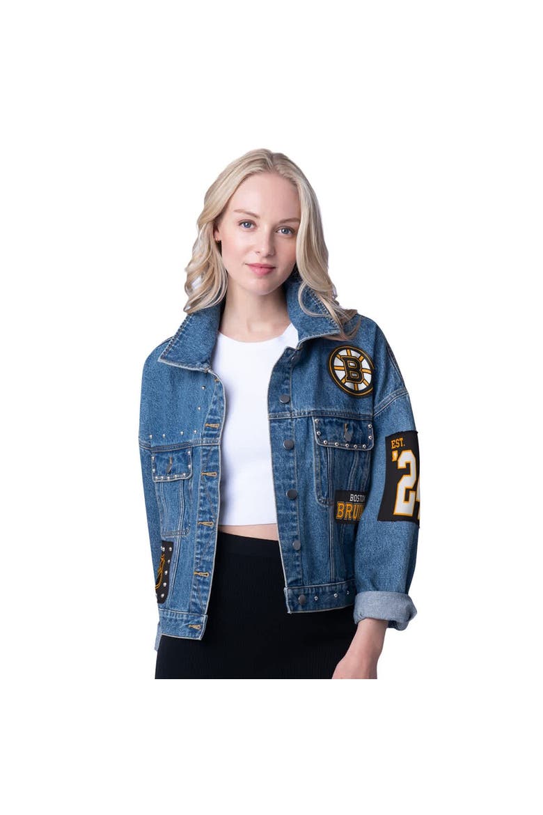 Women's G-III 4Her by Carl Banks  Boston Bruins Game Ball Cropped Button-Up Denim Jacket, Alternate, color, Denim