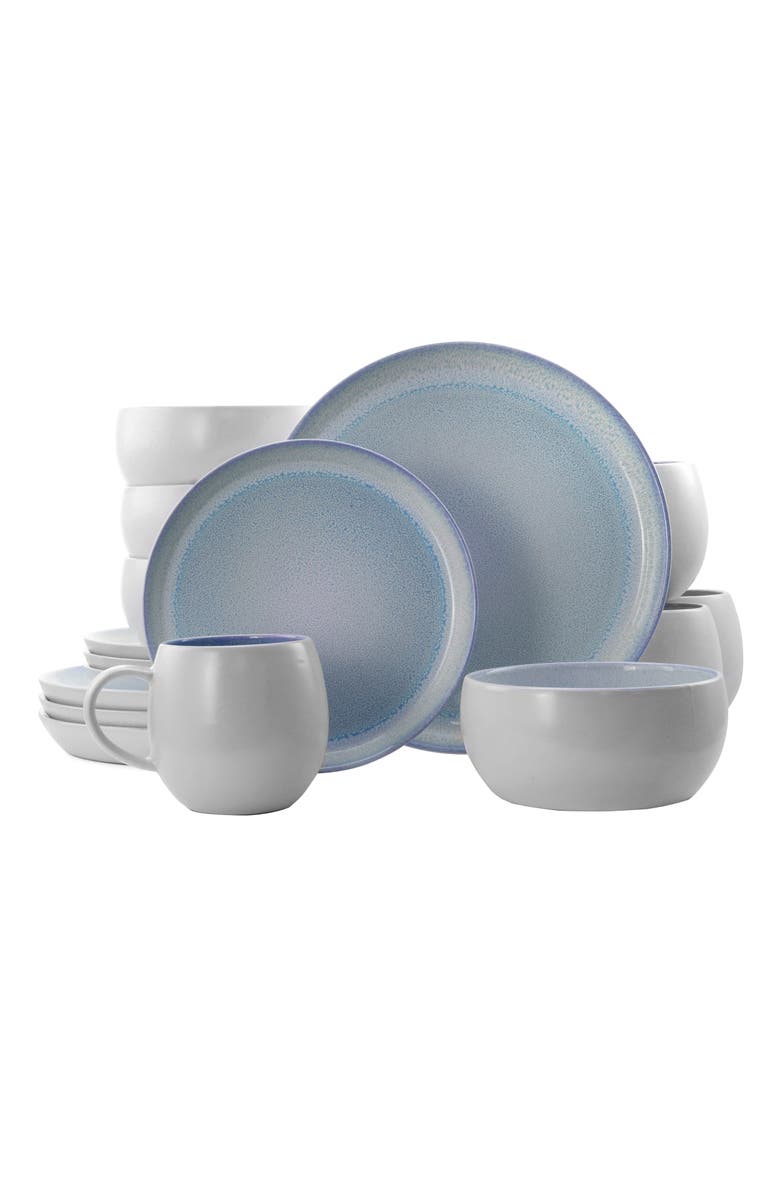 Elama Mocha 16 Piece Stoneware Dinnerware Set, Main, color, White