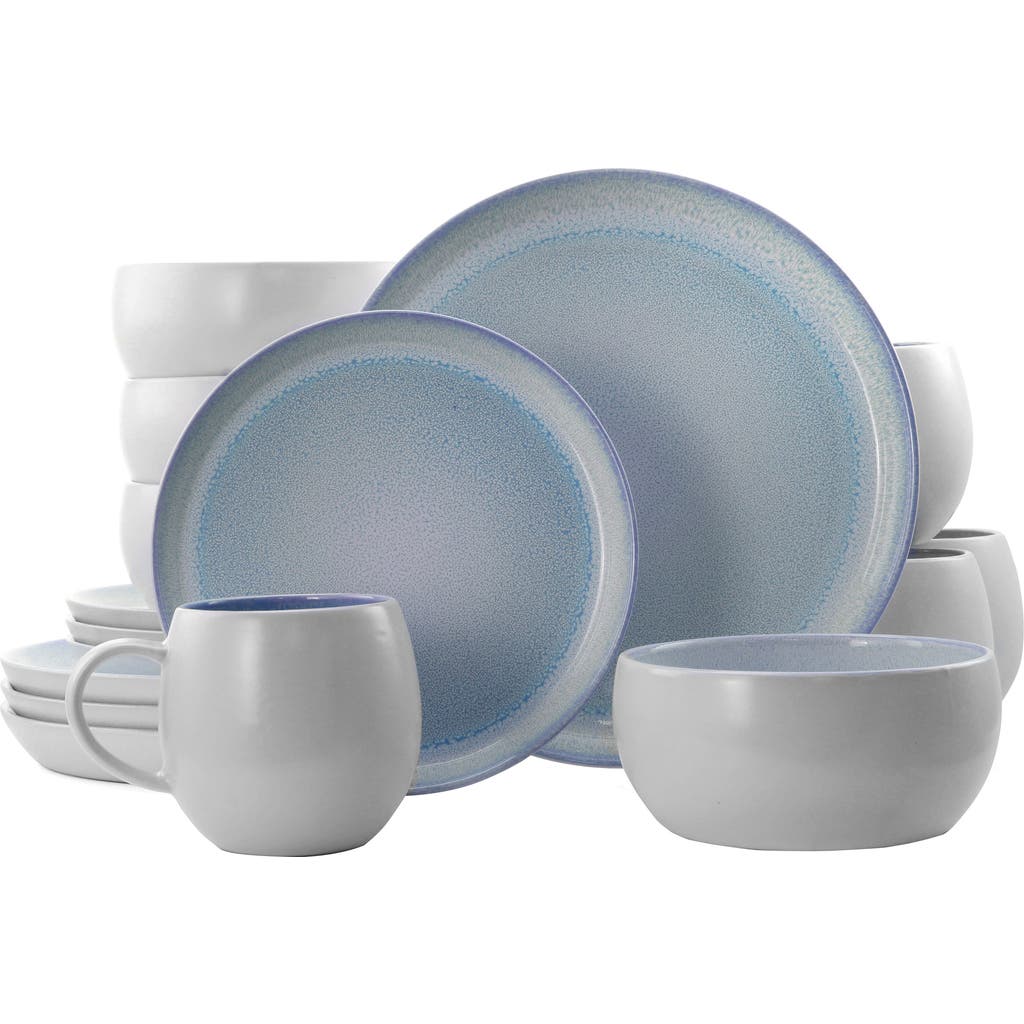 Elama Mocha 16 Piece Stoneware Dinnerware Set In Blue