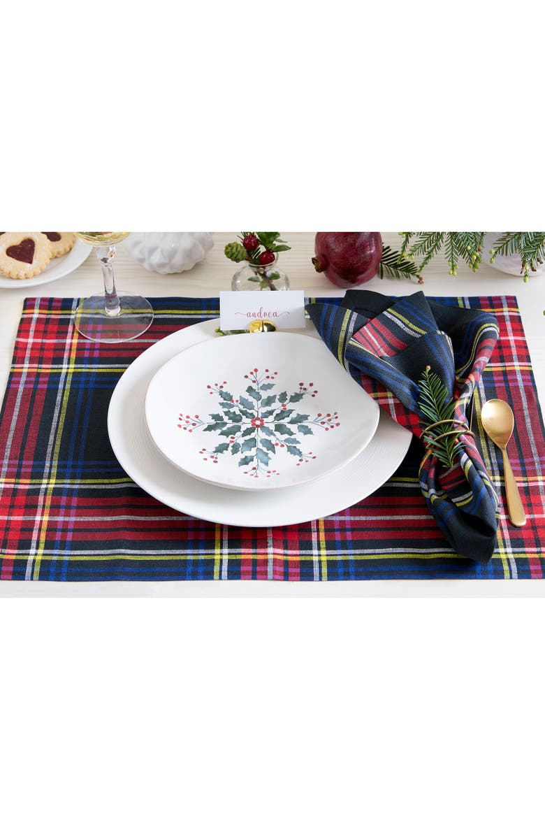 Linen Placemats Set of 4, 14 x 19" - Stewart Plaid, Alternate, color, Black
