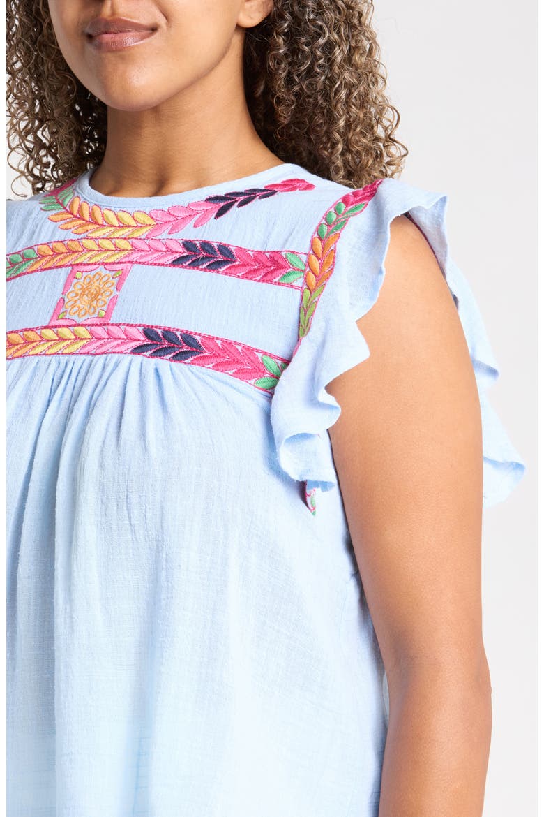 Embroidered Flutter Top, Alternate, color, BLUE