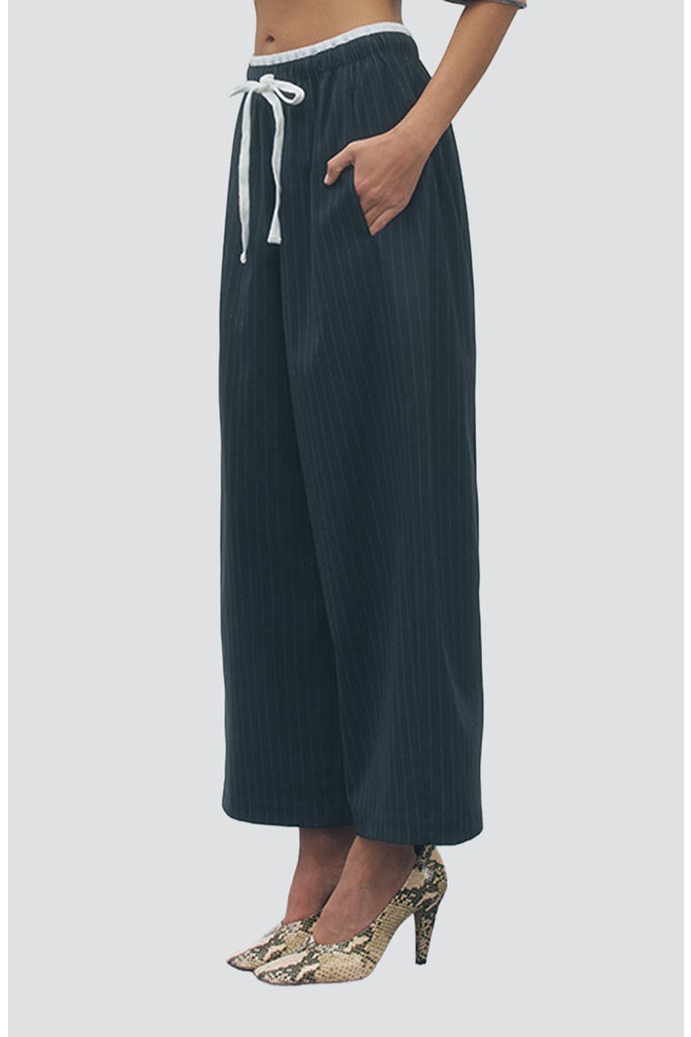 Ari Pinstripe Drawstring Wide Leg Pants, Alternate, color, NAVY WHITE