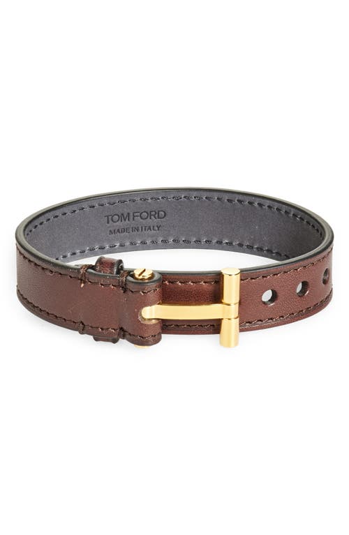 Tom Ford Smooth Leather T Bracelet In Dark Brown