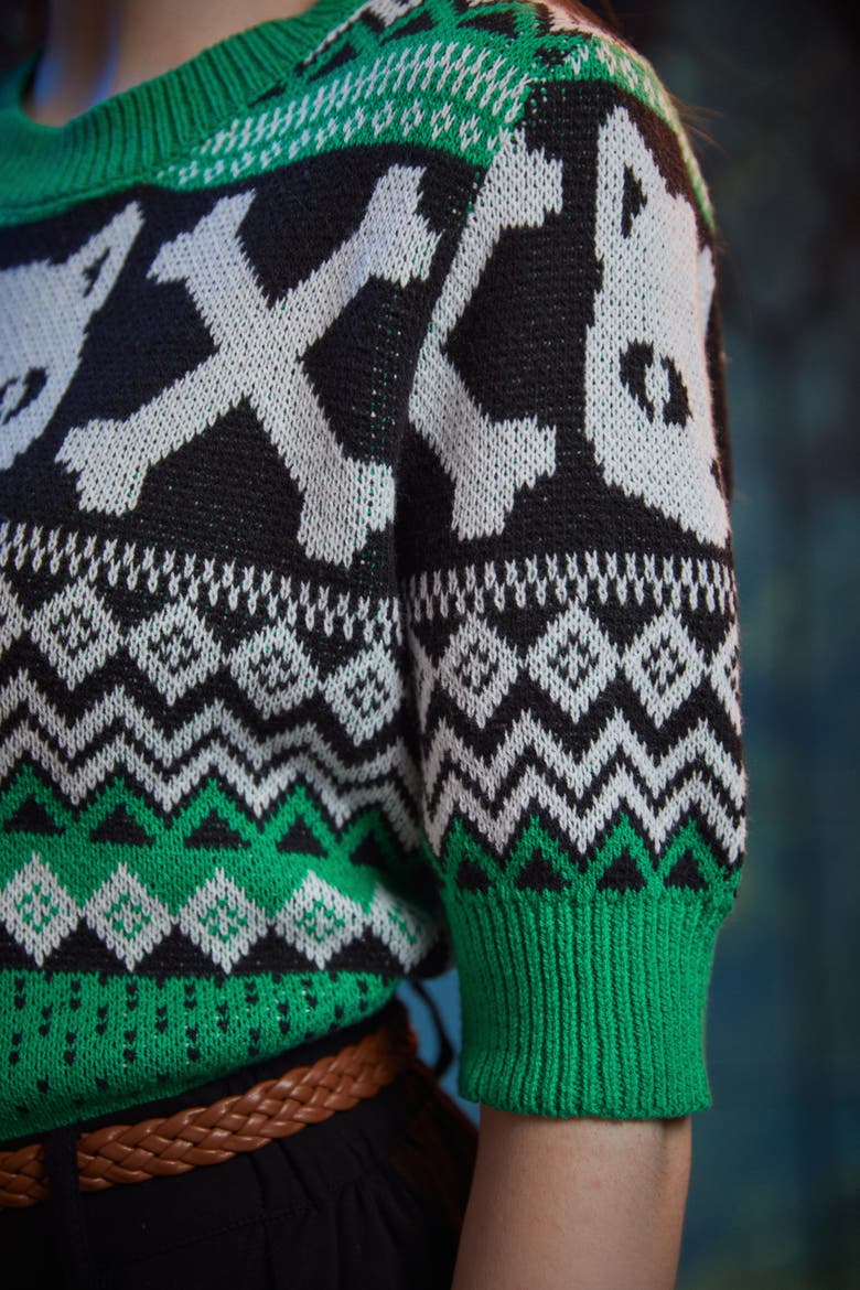 Midnight Familiar Fair Isle Halloween Cat Sweater, Alternate, color, Nine Lives