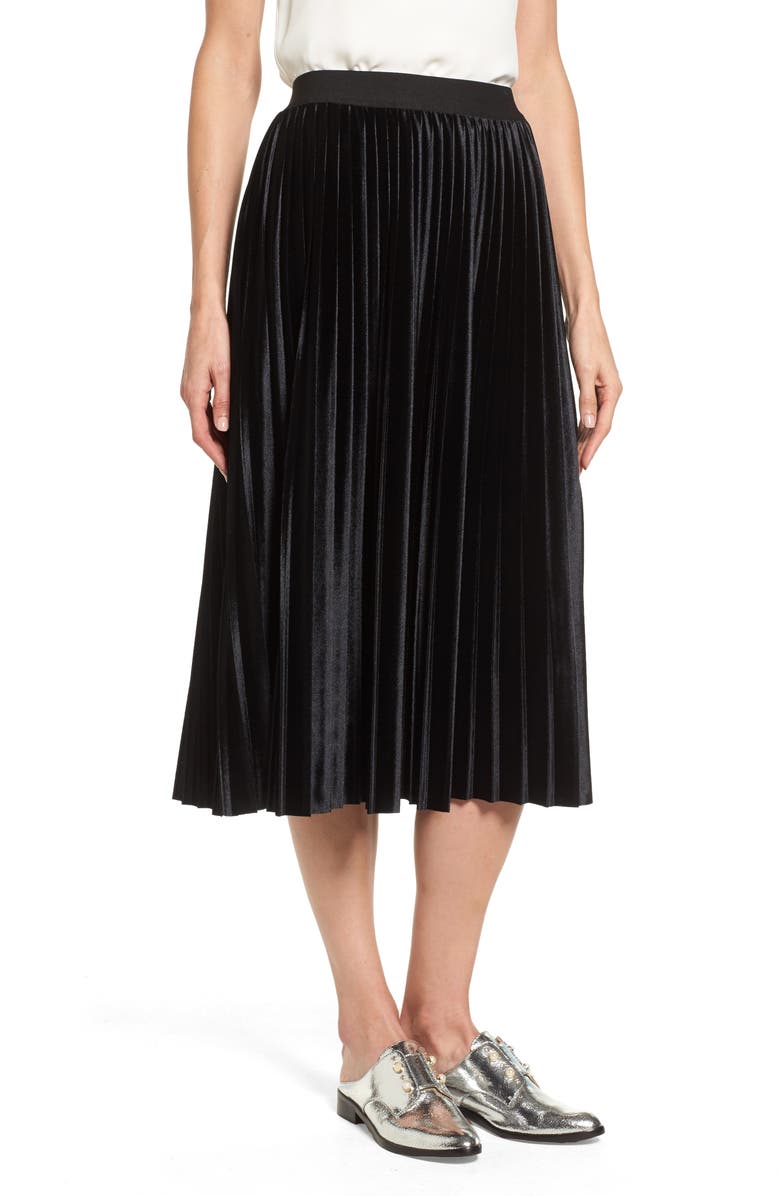 Halogen<sup>®</sup> Velvet Pleated Midi Skirt, Main, color,