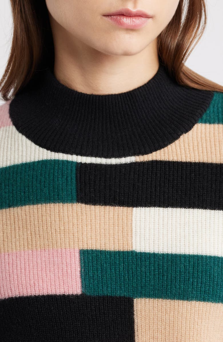 Elie Tahari Phoenix Colorblock Mock Neck Cashmere Sweater, Alternate, color, Rose Horizon/ Multi