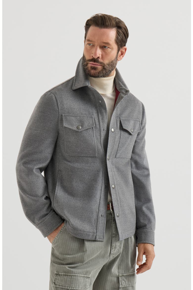 Lightweight virgin wool cloth shirt-style outerwear jacket, Main, color, Grey