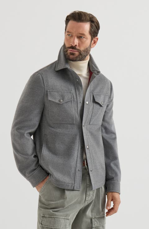 Lightweight virgin wool cloth shirt-style outerwear jacket