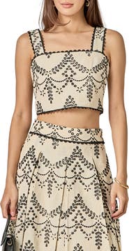 English Factory Embroidered Eyelet Crop Tank