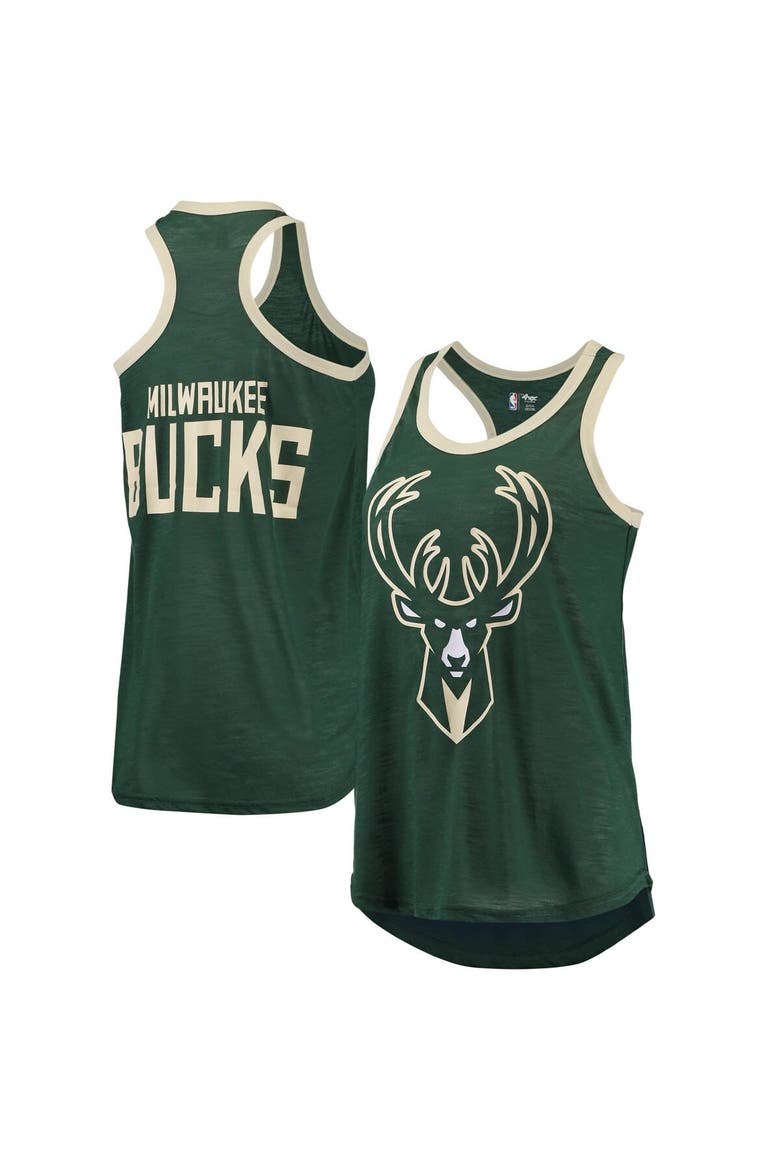 Women's G-III Sports by Carl Banks Hunter Green Milwaukee Bucks Showdown Scoop-Neck Racerback Tank Top, Main, color, Hunter Green