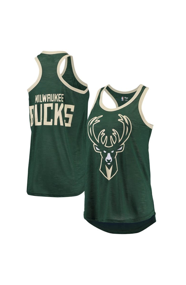 G-III SPORTS BY CARL BANKS Women's G-III Sports by Carl Banks Hunter Green Milwaukee Bucks Showdown Scoop-Neck Racerback Tank Top, Main, color, Hunter Green