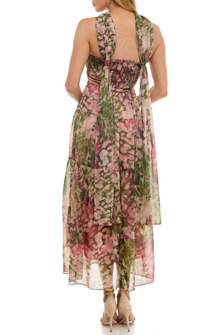 Metallic Floral Strapless Dress & Scarf Set, Alternate, color, OLIVE/ PINK