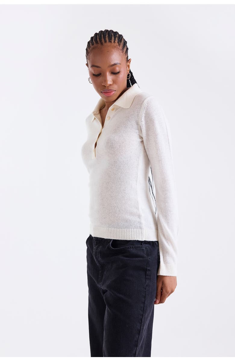 1982 Amaya Button 100% Cashmere Polo Top, Alternate, color, Natural White