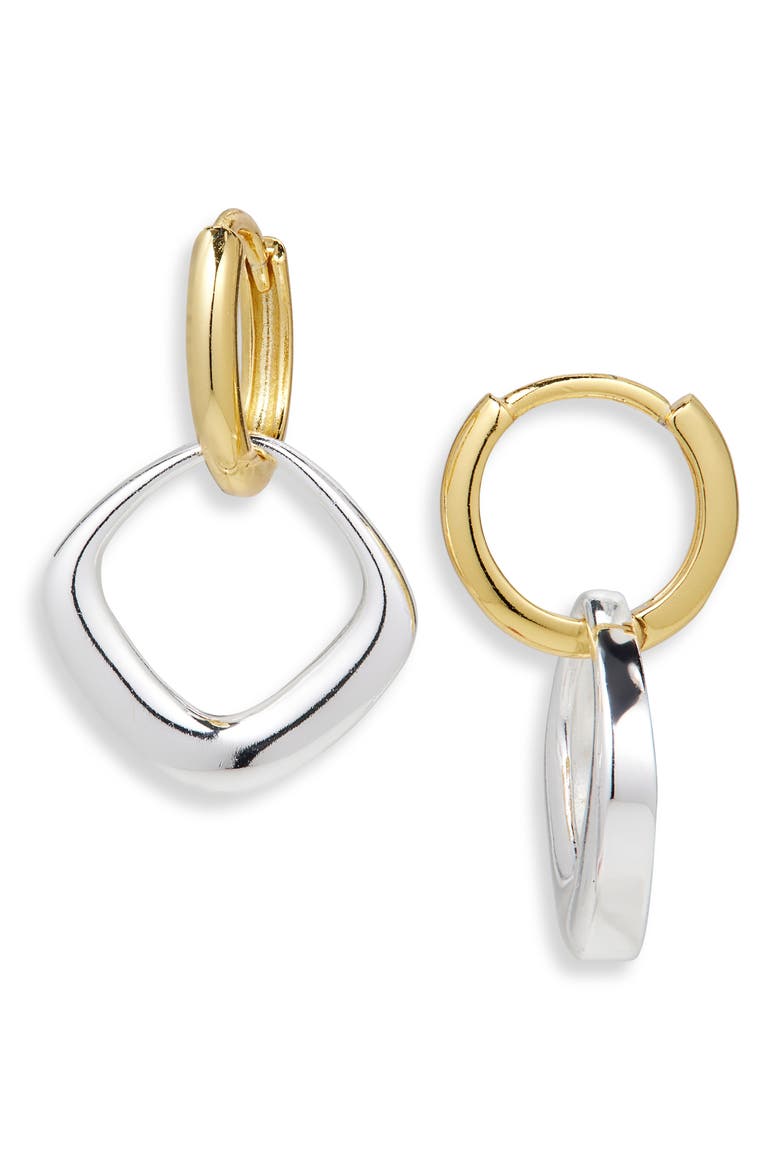 Square Drop Hoop Earrings, Main, color, GOLD/ SILVER
