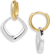 Argento Vivo Sterling Silver Square Drop Hoop Earrings
