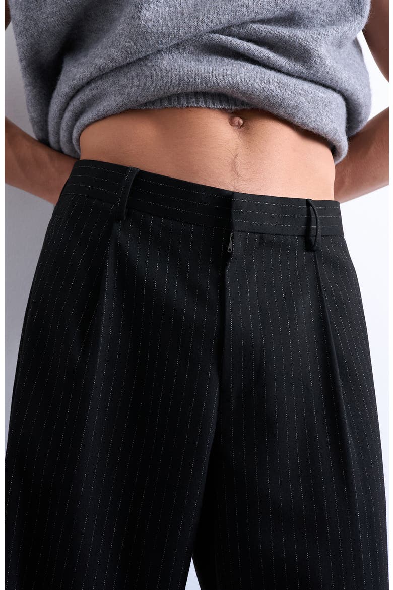 Pinstripe Wide Leg Pants, Alternate, color, BLACK