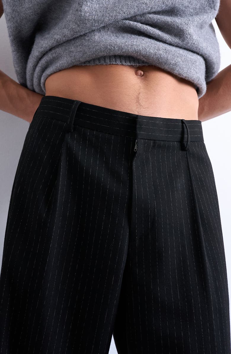 Topman Pinstripe Wide Leg Pants, Alternate, color, Black