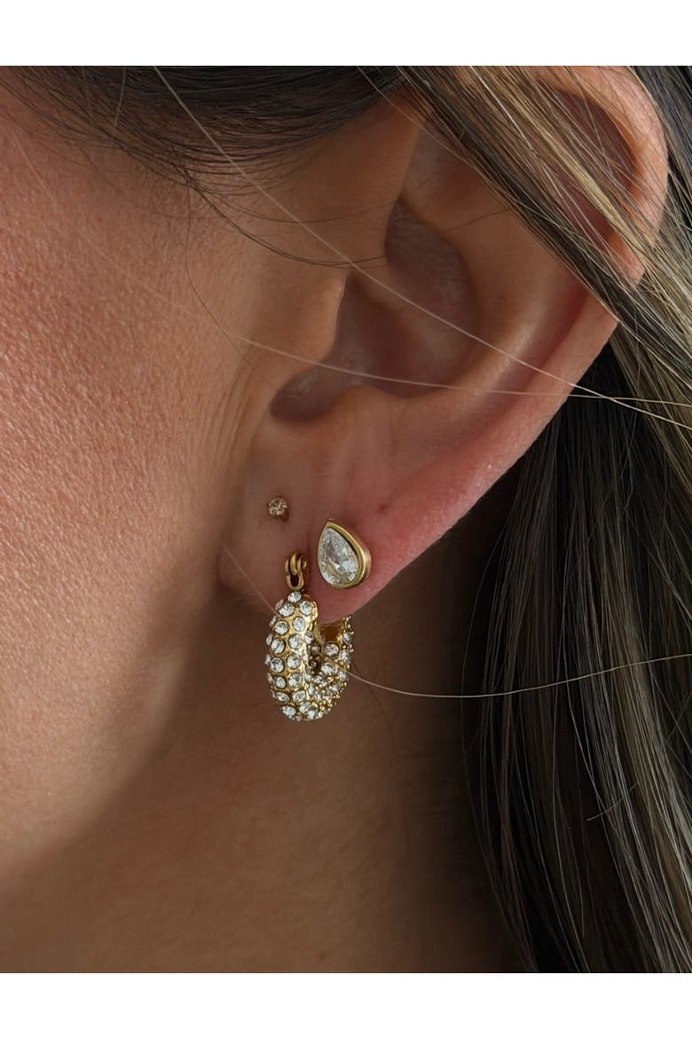 Noel Pavé Hoops and Teardrop Studs Earring Set, Alternate, color, Gold