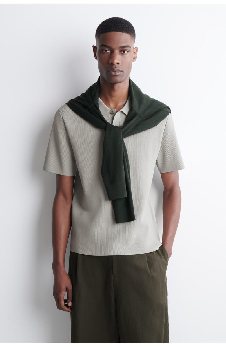 COS Slim Ribbed Bouclé-Knit Polo Shirt, Main, color, Sage