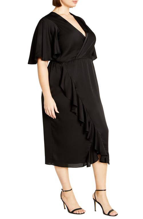 City Chic Holland Sateen Faux Wrap Midi Dress In Black