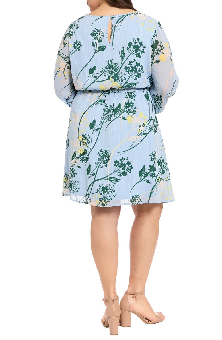 London Times Tie Waist Long Sleeve Dress, Alternate, color, Light Blue/ Green