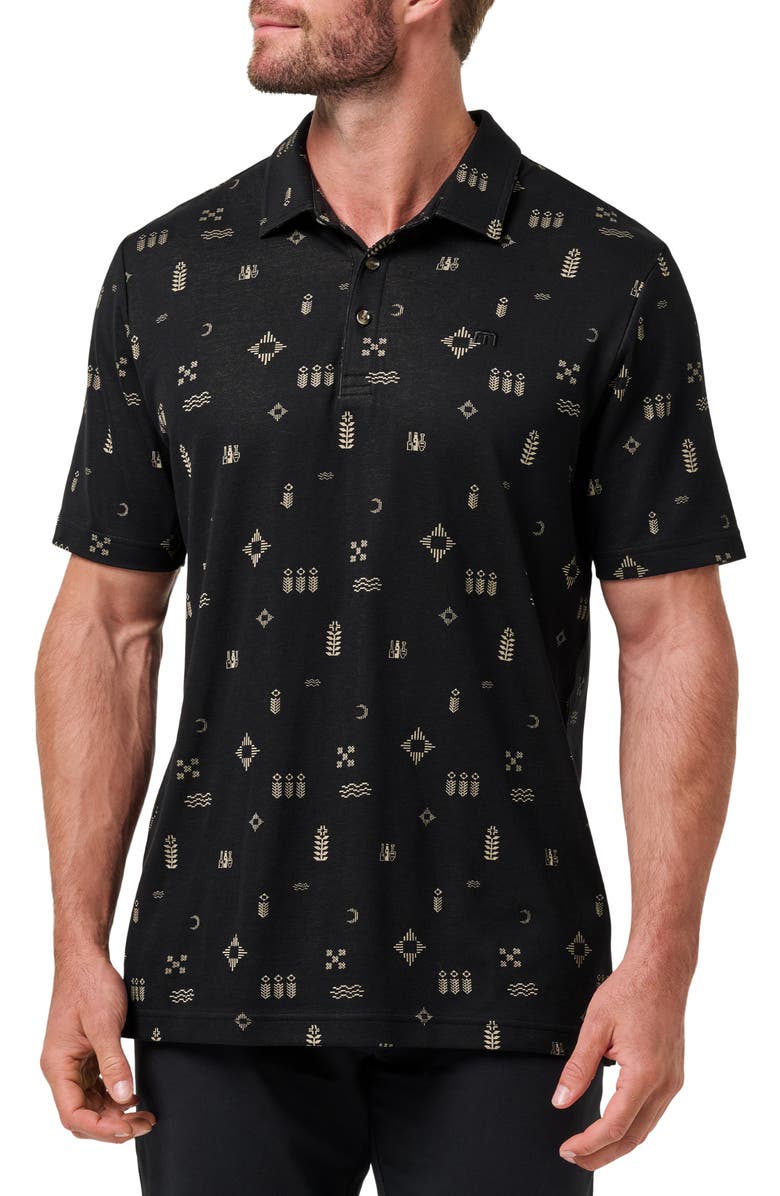 TravisMathew Weather Patterns Print Cotton Blend Polo, Main, color, Black