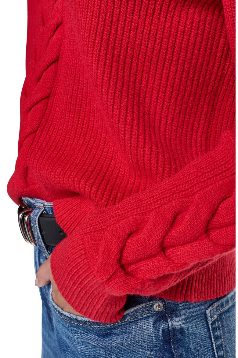 Cable Knit V-Neck Sweater, Alternate, color, VIBRANT RED