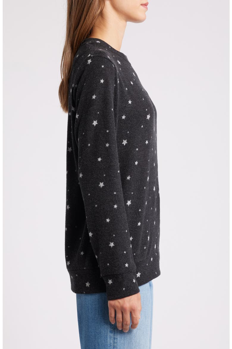 Star Print Long Sleeve Brushed Jersey Top, Alternate, color, BLACK/ GRAY