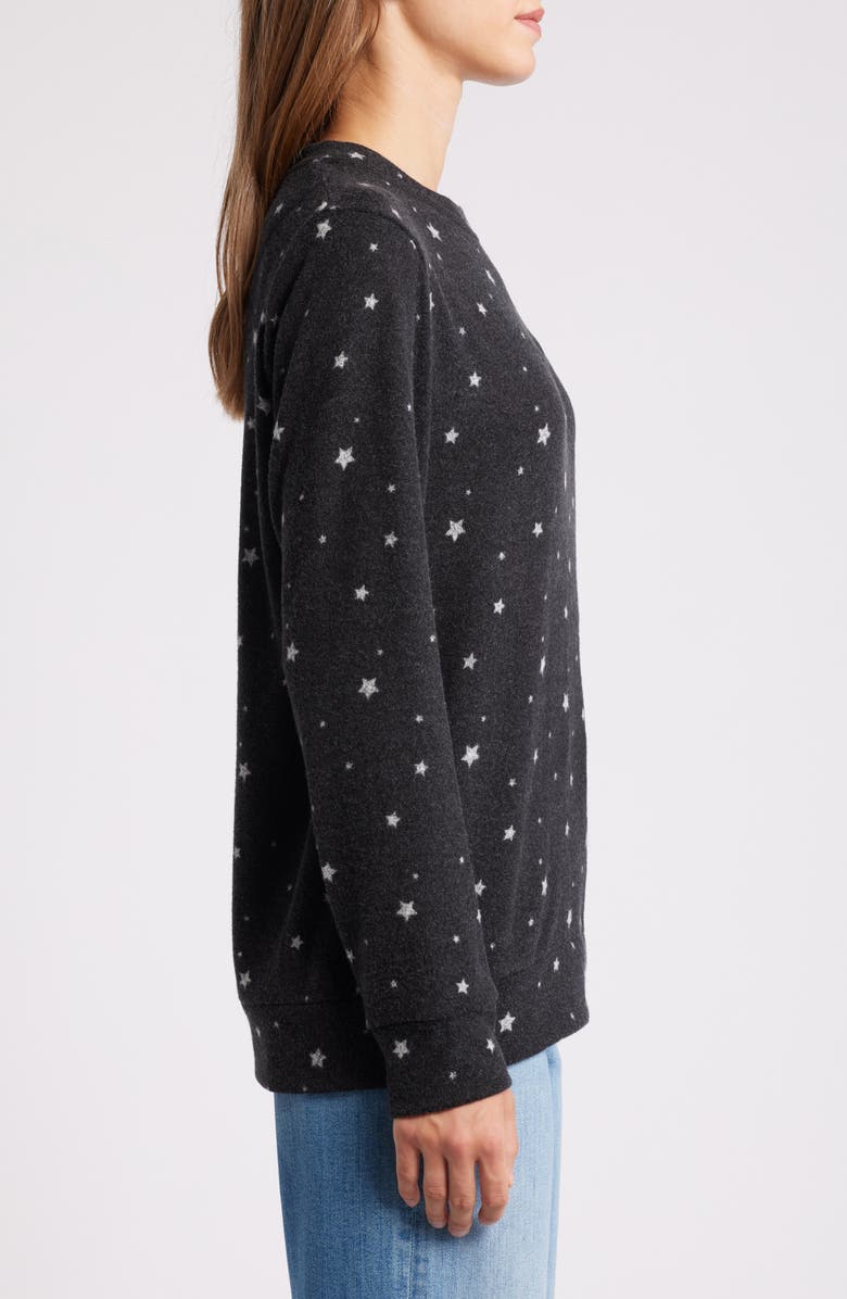 Loveappella Star Print Long Sleeve Brushed Jersey Top, Alternate, color, 