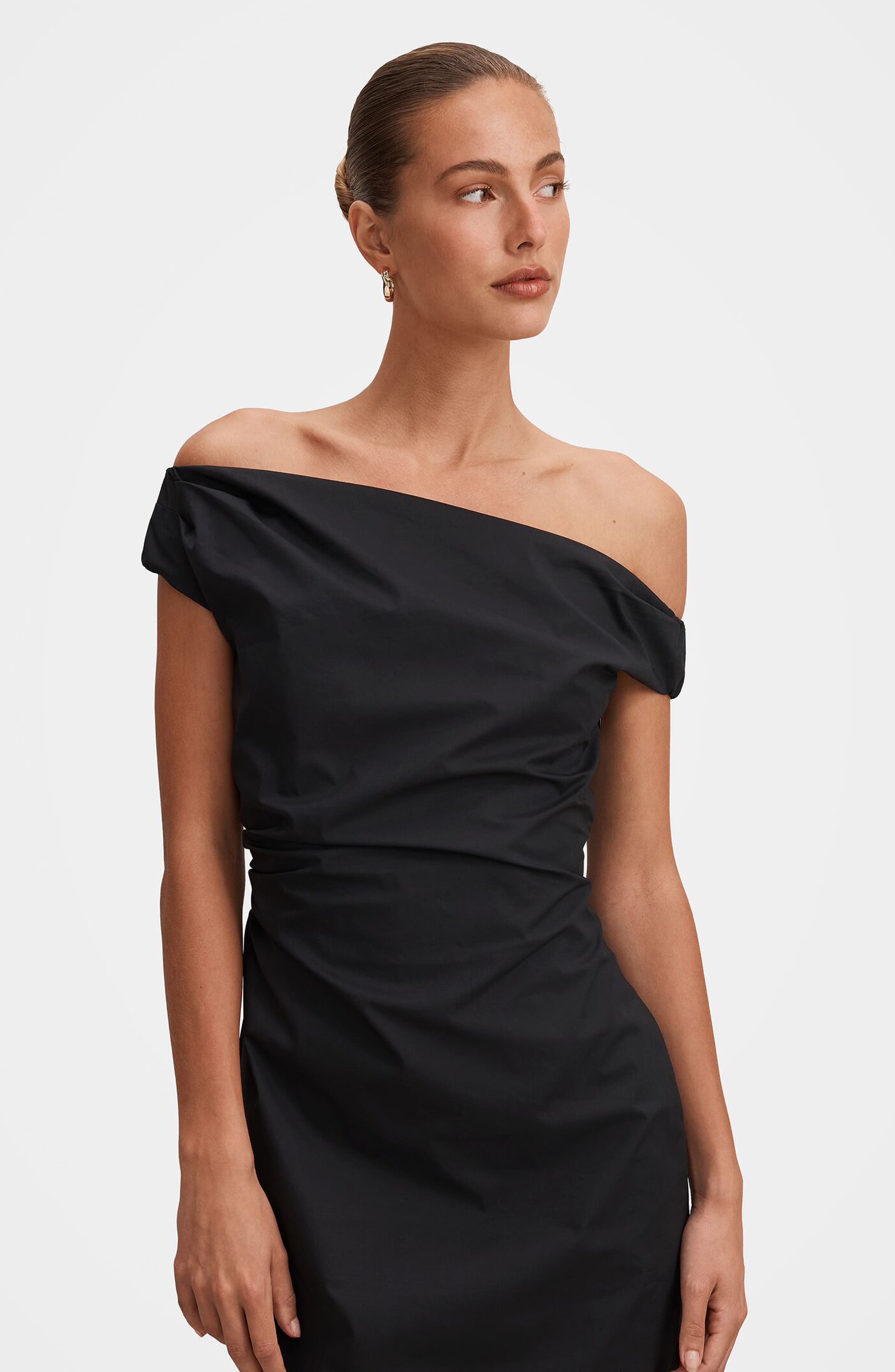 ever new one shoulder dress Betsy & ADAM Velvet One-Shoulder Gown