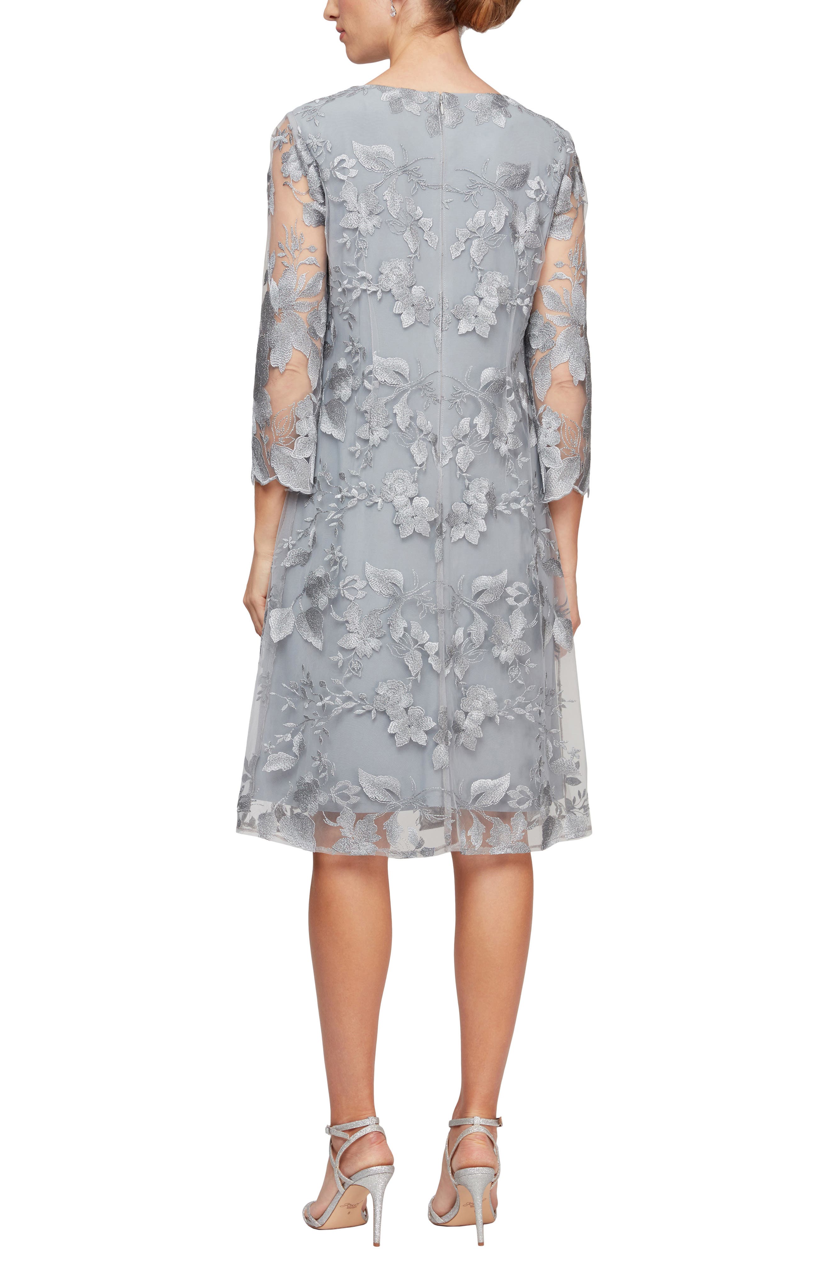 embroidered mock jacket cocktail dress alex evenings Alex Evenings Embroidered Mock Jacket Cocktail Dress In Gray
