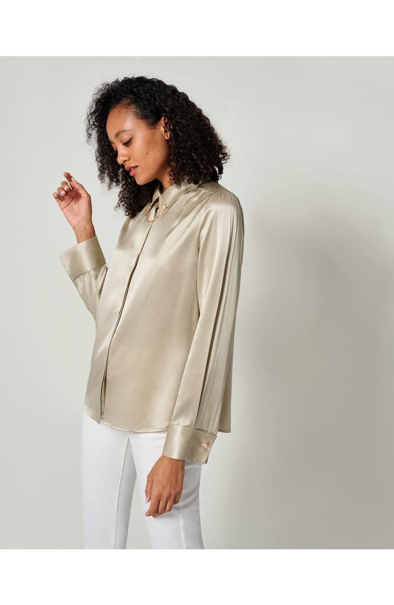 Lilysilk Silk Blouse With Metal Chain, Alternate, color, Medium Brown