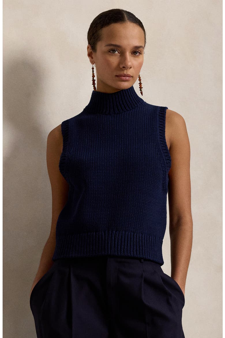 Sleeveless Cotton Blend Turtleneck Sweater, Alternate, color, CRUISE NAVY