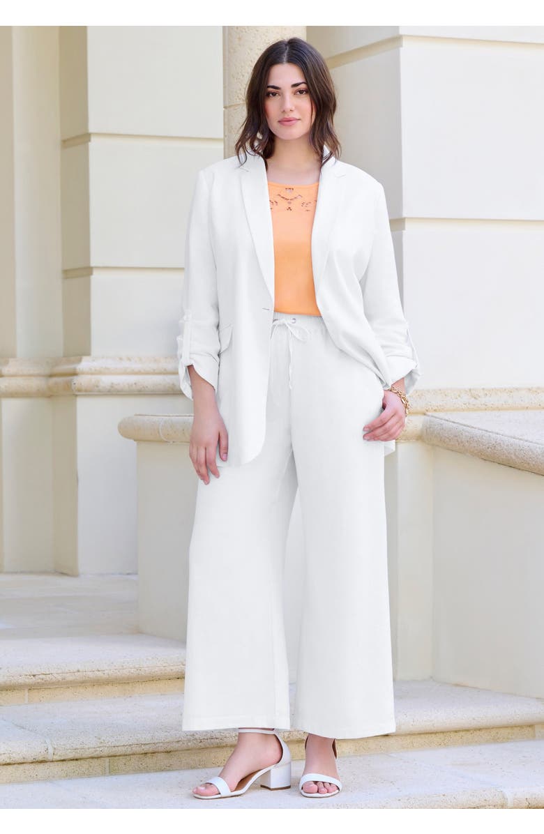 Roaman's Plus Size Linen Wide-Leg Pant, Alternate, color, White