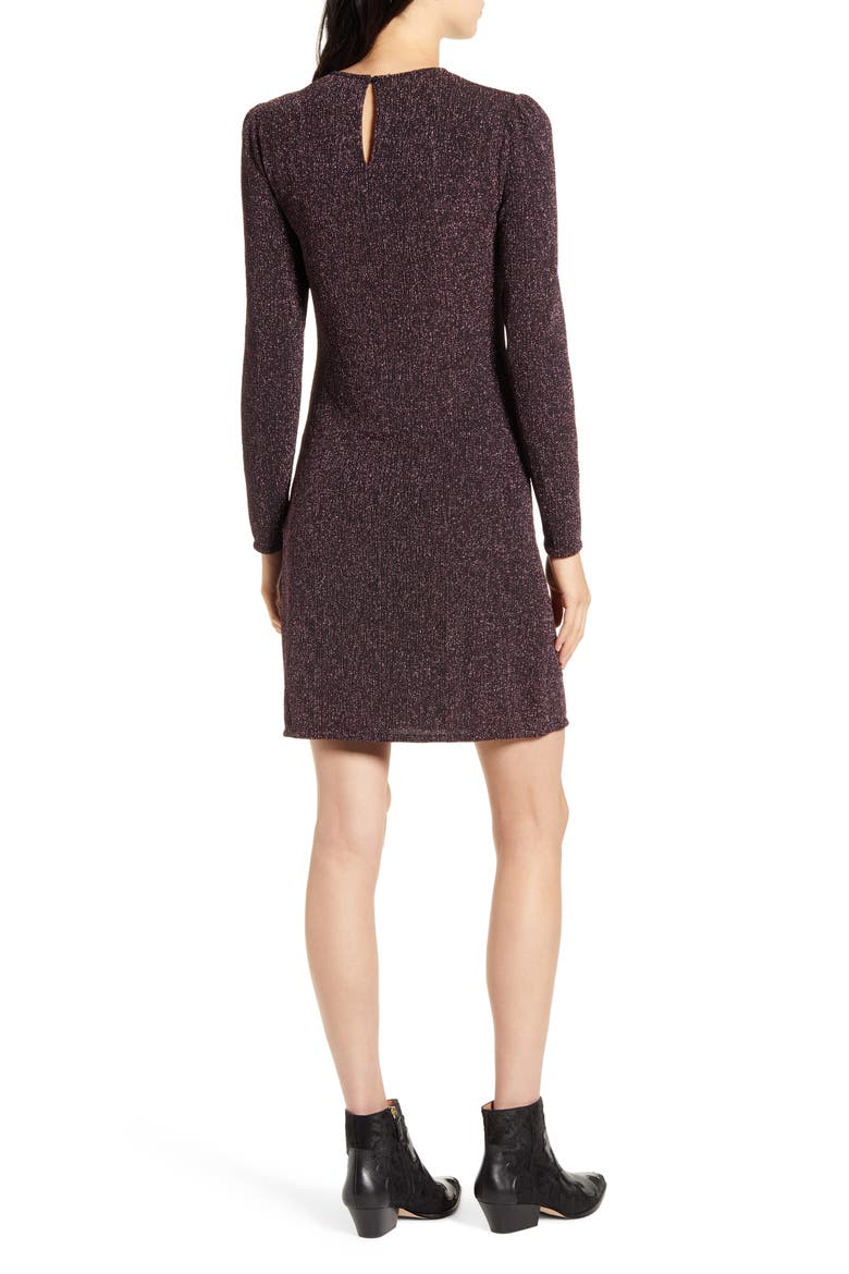 Metallic Texture Long Sleeve Minidress, Alternate, color, PINK/ BLACK