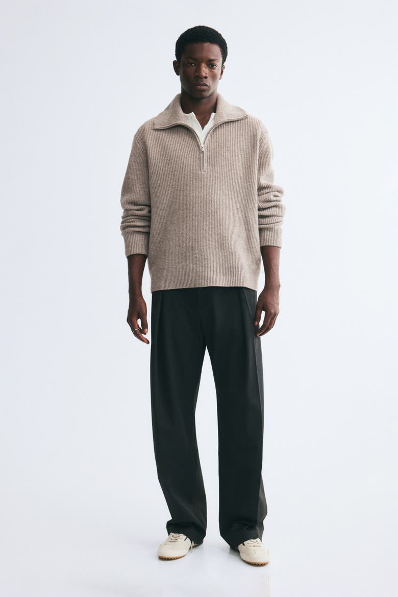 Regular-fit Half-zip Wool Sweater, Alternate, color, Beige