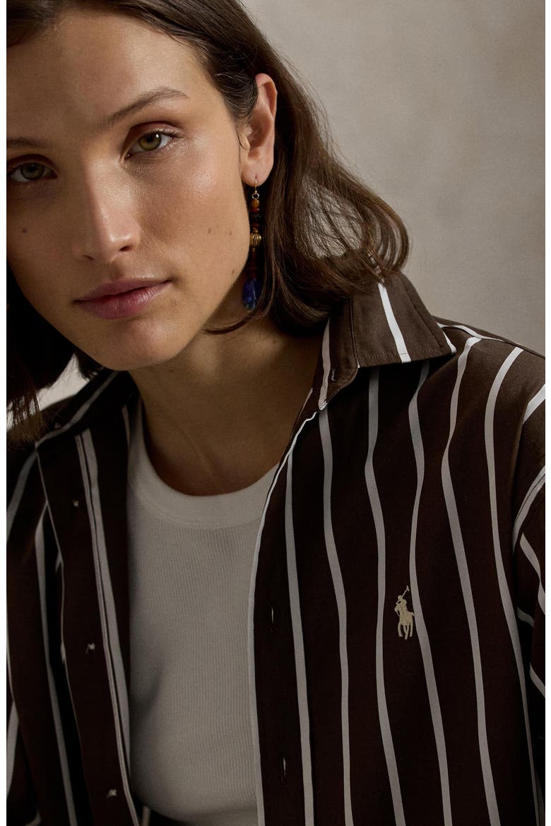 Relaxed Fit Stripe Cotton Button-Up Shirt, Alternate, color, DARK BROWN/ WHITE