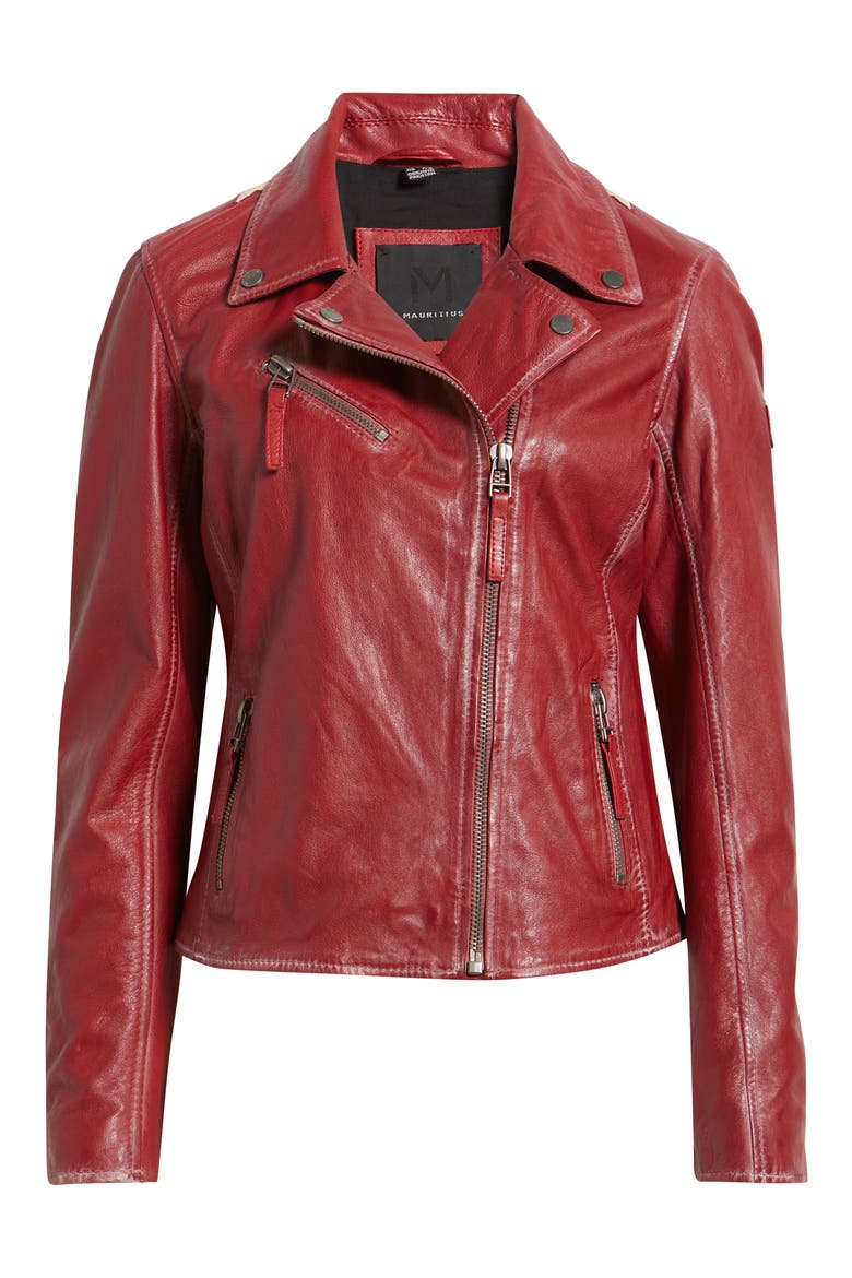 Christy Leather Moto Jacket, Alternate, color, RED