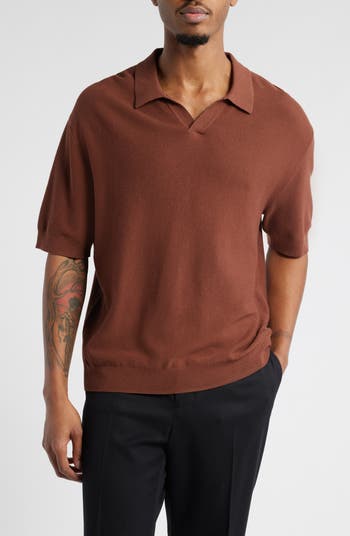 Open Edit Textured Stitch Short Sleeve Polo Sweater | Nordstrom