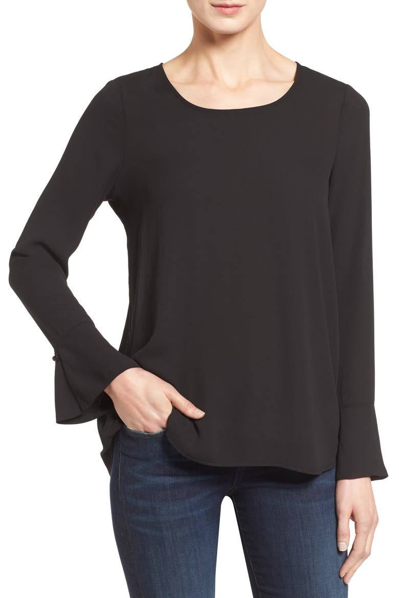 Bell Cuff High/Low Blouse, Main, color, BLACK