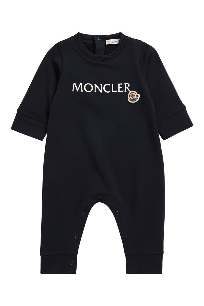 Logo Baby Grow Stretch Cotton Fleece Romper, Main, color, NAVY