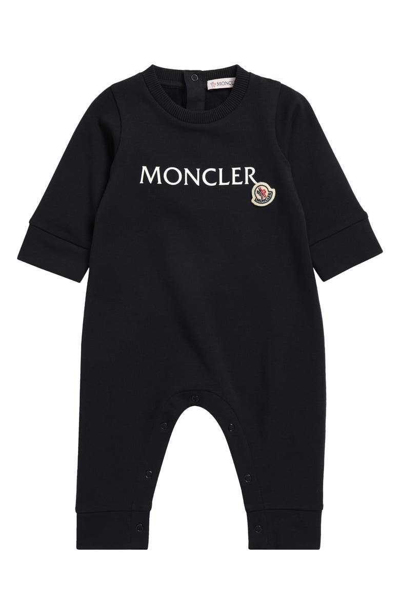 Moncler Logo Baby Grow Stretch Cotton Fleece Romper, Main, color, 