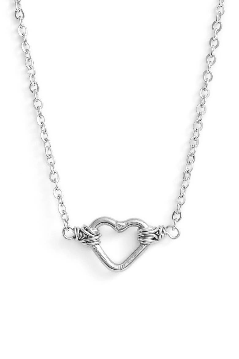 Mini Open Heart Pendant Necklace, Main, color, SILVER