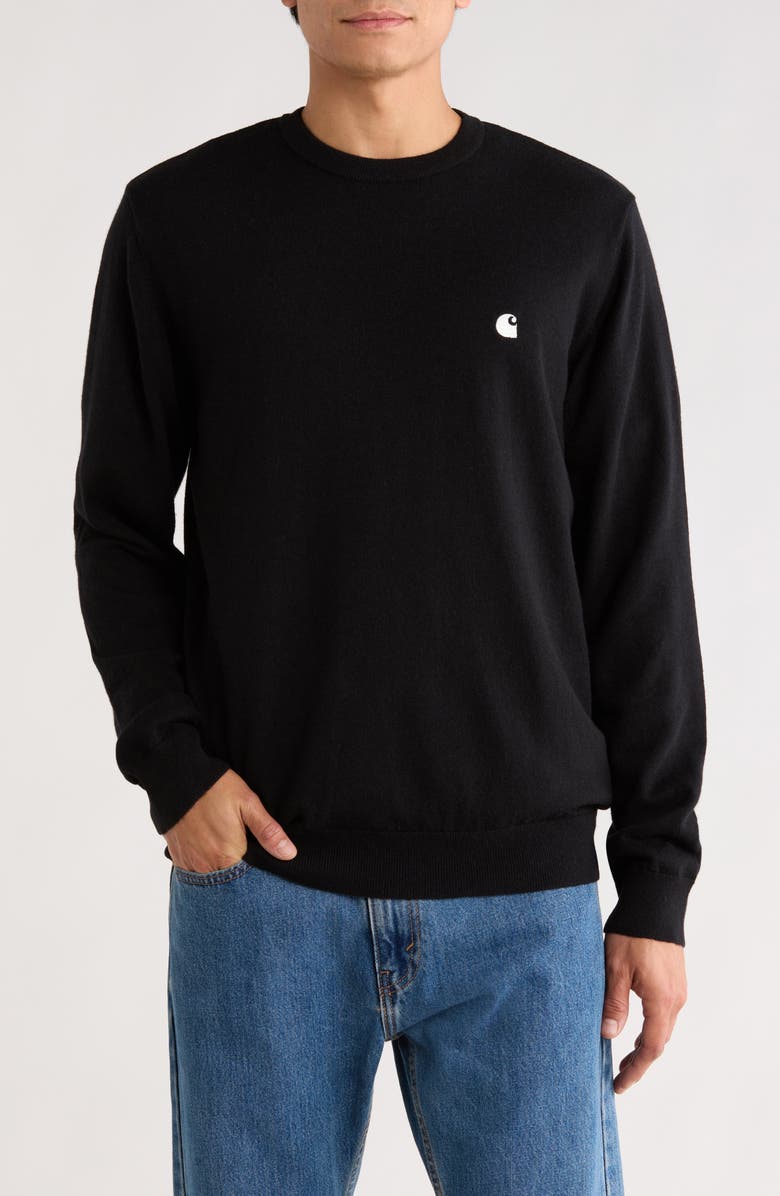 Carhartt Work In Progress Madison Lambswool Blend Sweater, Main, color, Black / Wax
