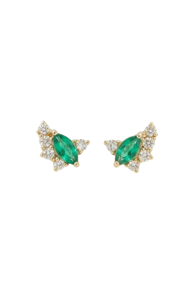 Marquise Emerald & Round Diamonds Studs, Main, color, Green