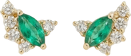 Qirat Fine Jewelry Marquise Emerald & Round Diamonds Studs