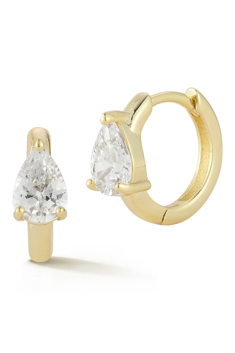 Pear Cubic Zirconia Huggie Hoop Earrings, Main, color, GOLD