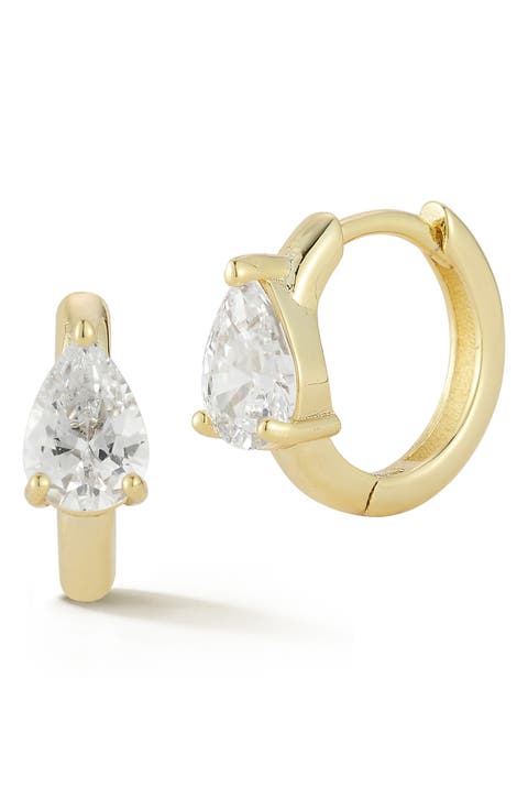 Pear Cubic Zirconia Huggie Hoop Earrings