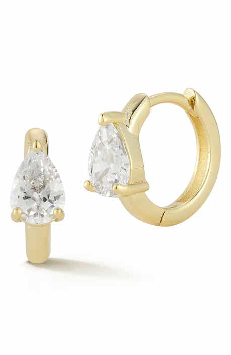 Pear Cubic Zirconia Huggie Hoop Earrings